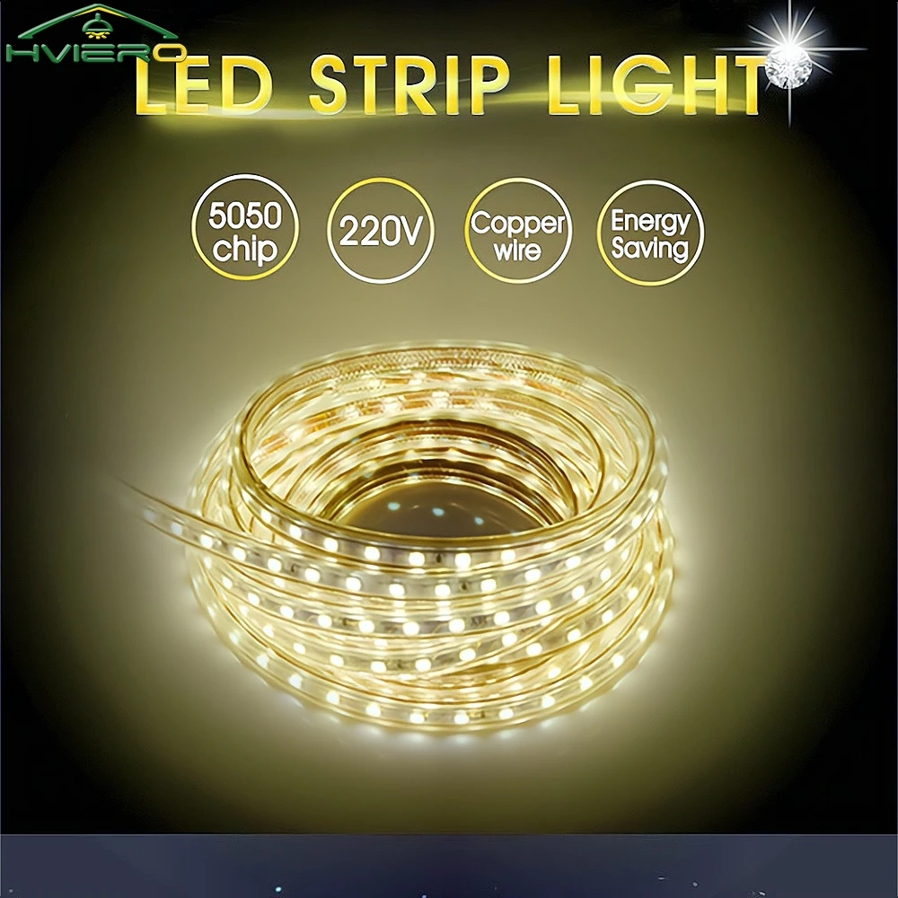 

Led Strip Holiday Light 5050 1M SMD Waterproof Tape Flexible High Pressure Desk Lamping Outdoor Garden Ceiling Lighting Plug