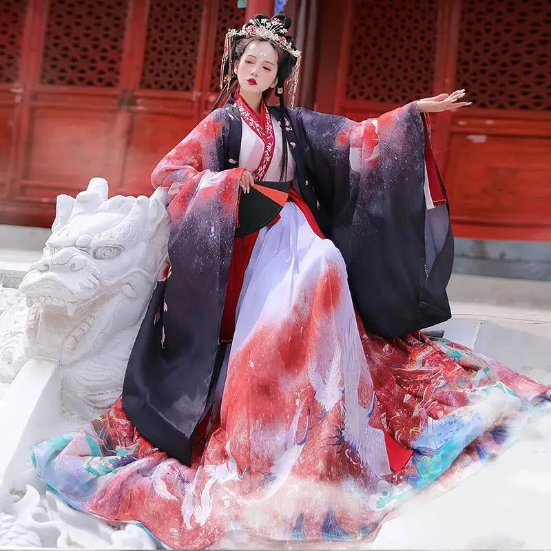 Hanfu de estilo chino, disfraces de Cosplay rojos, morados y blancos, vestidos para mujer, ropa de escenario, bata de danza folclórica, graduación con cuello cruzado