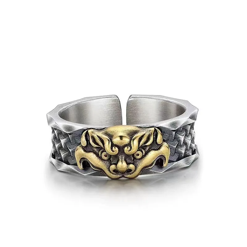 Domineering Divine Beast Pixiu Ring For Men Jewelry Opening Trendy S925 Male Index Finger Ring Jewelry Gold Silver Collision