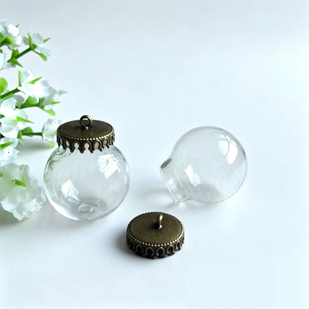 100pcs 25*15mm Glass Globe Bubble Crown Base Glass Vials Pendant Necklace DIY Glass Bottle Glass Dome Cover Jars Chain Charms