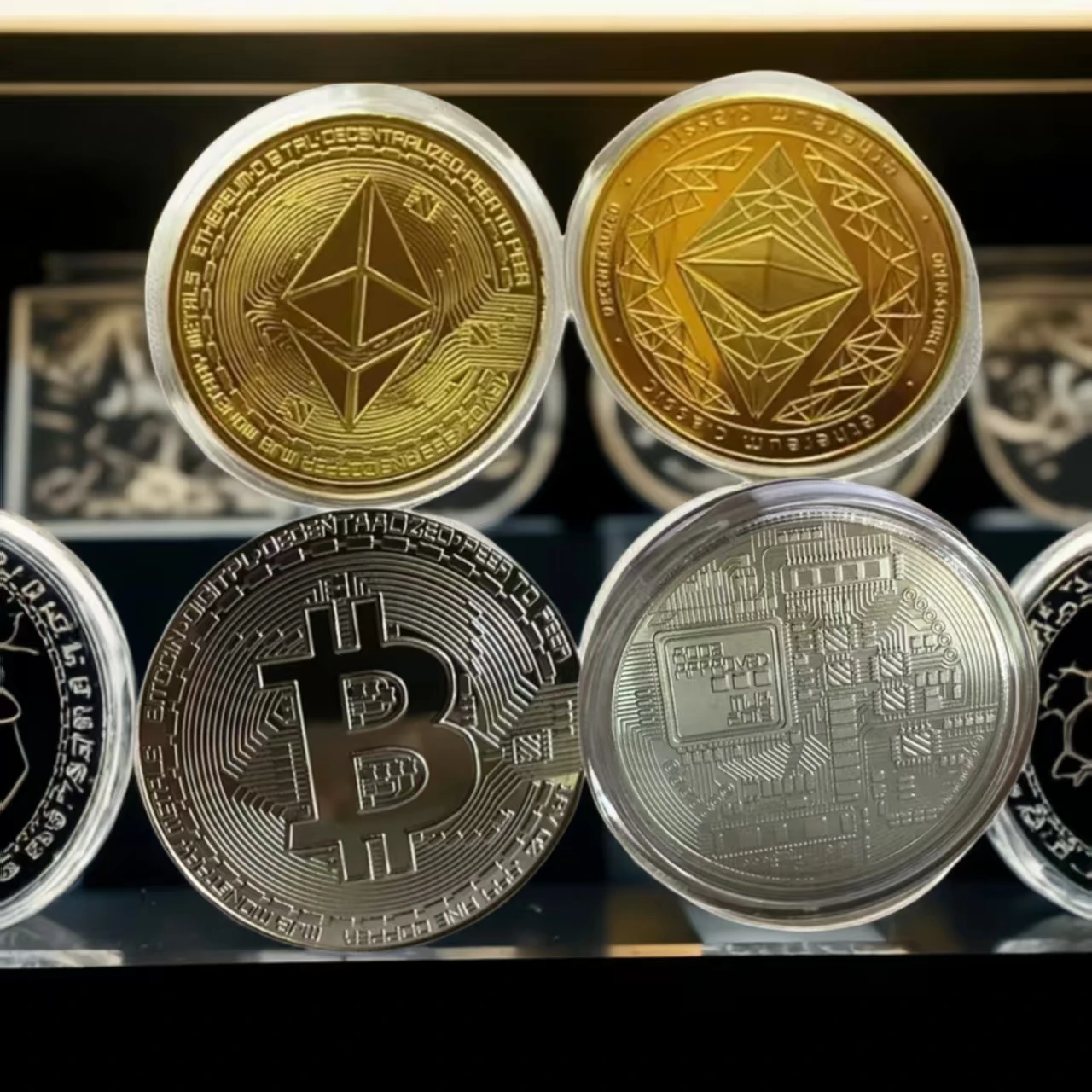 Ethereum Bitcoin عملة افتراضية ميدالية تذكارية مطلية بالذهب لعب مجموعة معدنية الحرف ديكور غرفة مكتب المنزل الحلي
