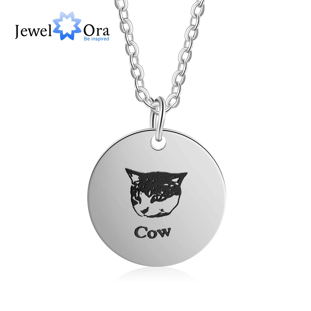 

Personalized Dog Cat Photo Pendant Necklace Stainless Steel Custom Engraved Pet Name Round Necklace Gift for Pet Lover Jewelry