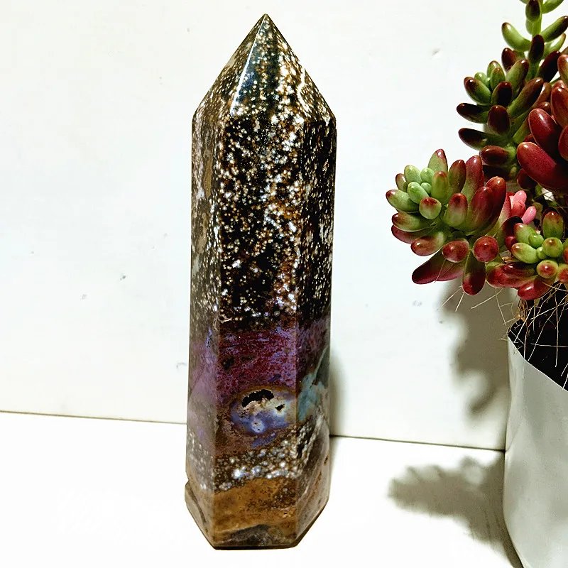 Natural Ocean Jasper Stones Tower Druzy Wand Point Energy Meditation Spiritual Healing Feng Shui Crystals Room Decortion