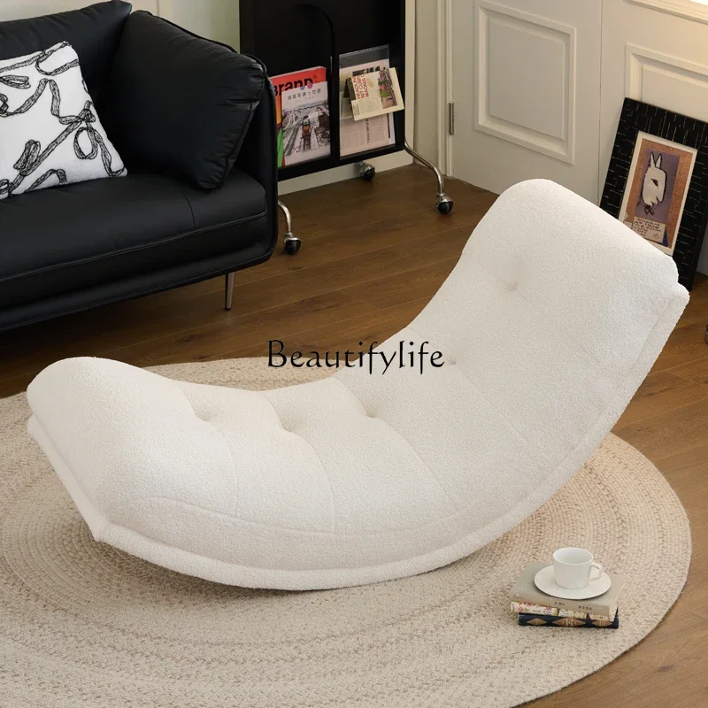 Cream Wind Moon Rocking Chair Living Room Single Recliner Caterpillar Lambswool Lounge Sofa Chair