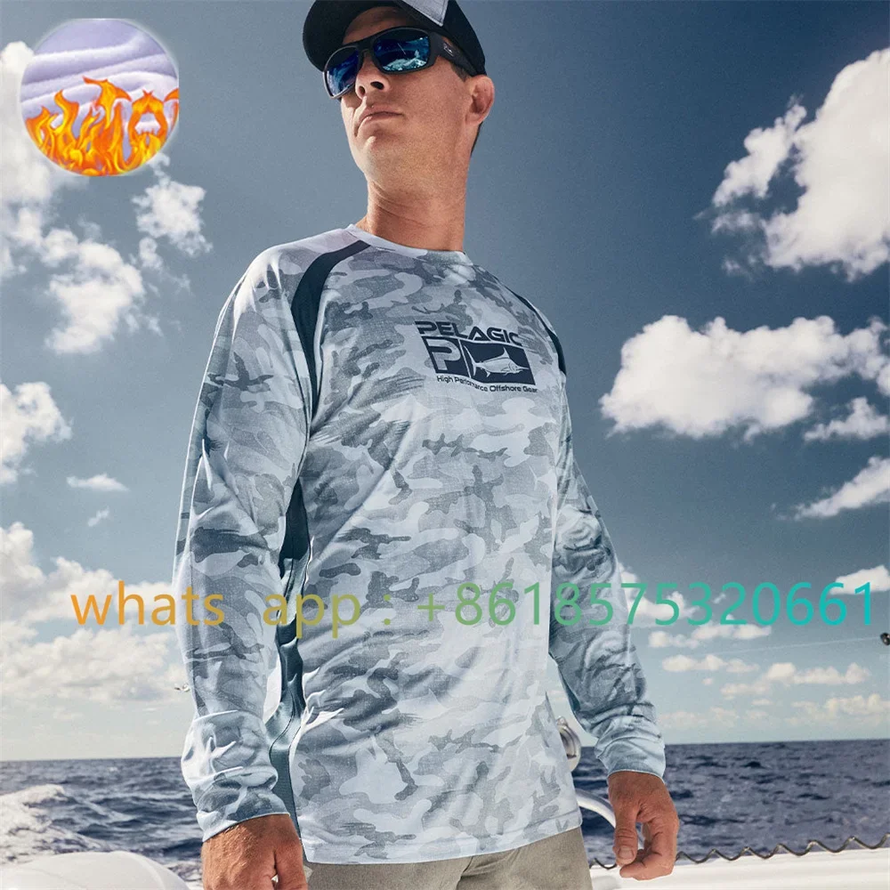 

Pelagic Fishing Shirts Men Long Sleeve Winter Fishing Shirt Warm Outdoor Hiking Running Thermal Fleece Fishing Clothing Shirt