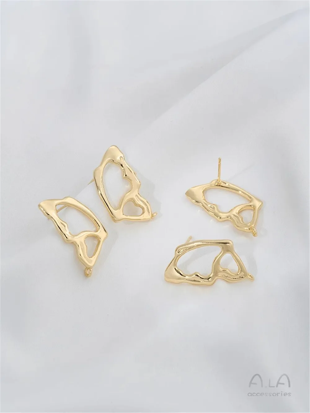 

14K Gold Wrapped Irregular Butterfly with Hanging Rings and Earrings 925 Silver Needle DIY Handmade Earring Material Accessories