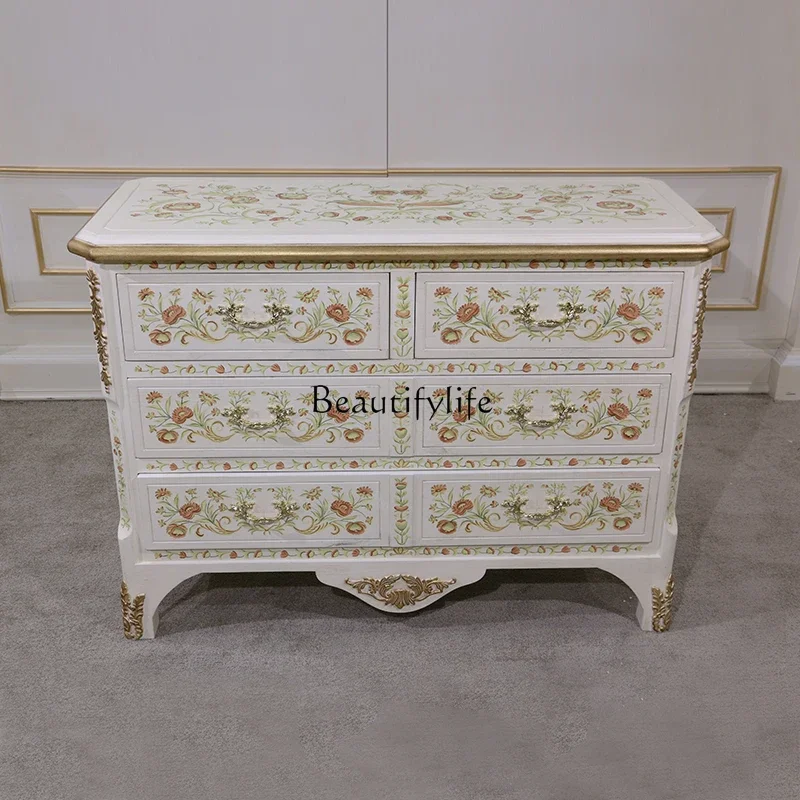 LS 04 خزانة ذات أدراج من الخشب الصلب الأوروبي خزانة بأدراج غرفة النوم الأمريكية الرجعية المطلية