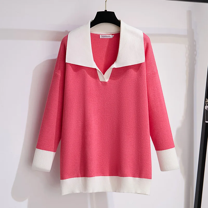 

100/150/175kg big size women clothing women Autumn/Winter Polo Knitted Tops chubby female show slim Fashion Sweaters 6XL 7XL