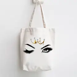 bolsas de tela  bolsa playa bolsas de tela para personalizar Bolso de mano con estampado para mujer, bolsa de mano femenina de lona con estampado de pestañas, estilo Casual