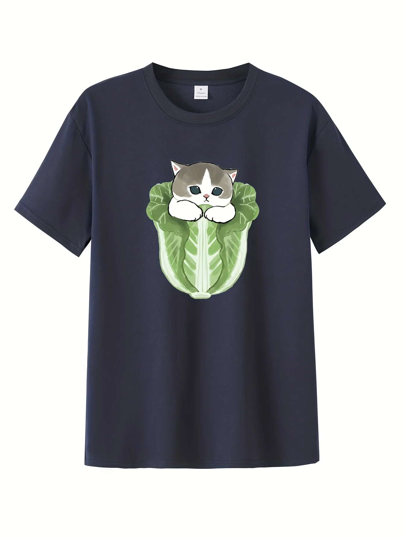Cute Cartoon Cat Graphic design -100% cotton O-neck summer short sleeve casual men's printed T-shirt.