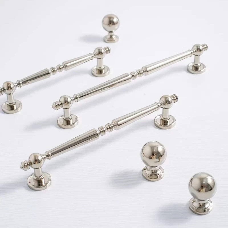 

Solid Brass Cabinet Knob French Luxury Cupboard Door Handles Titanium Silver Furniture Hardware Drawer Pull Kitchen Accessories