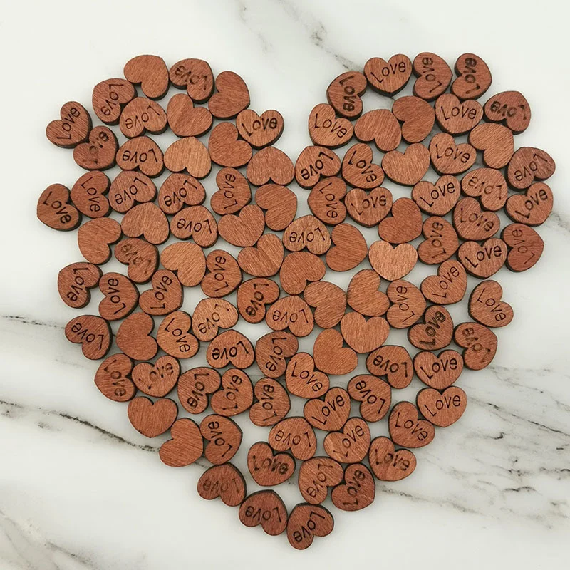 Puzzle de boutons d'amour en bois pour enfants, 100 pièces/paquet, accessoires faits à la main, autocollants Non poreux en forme de cœur