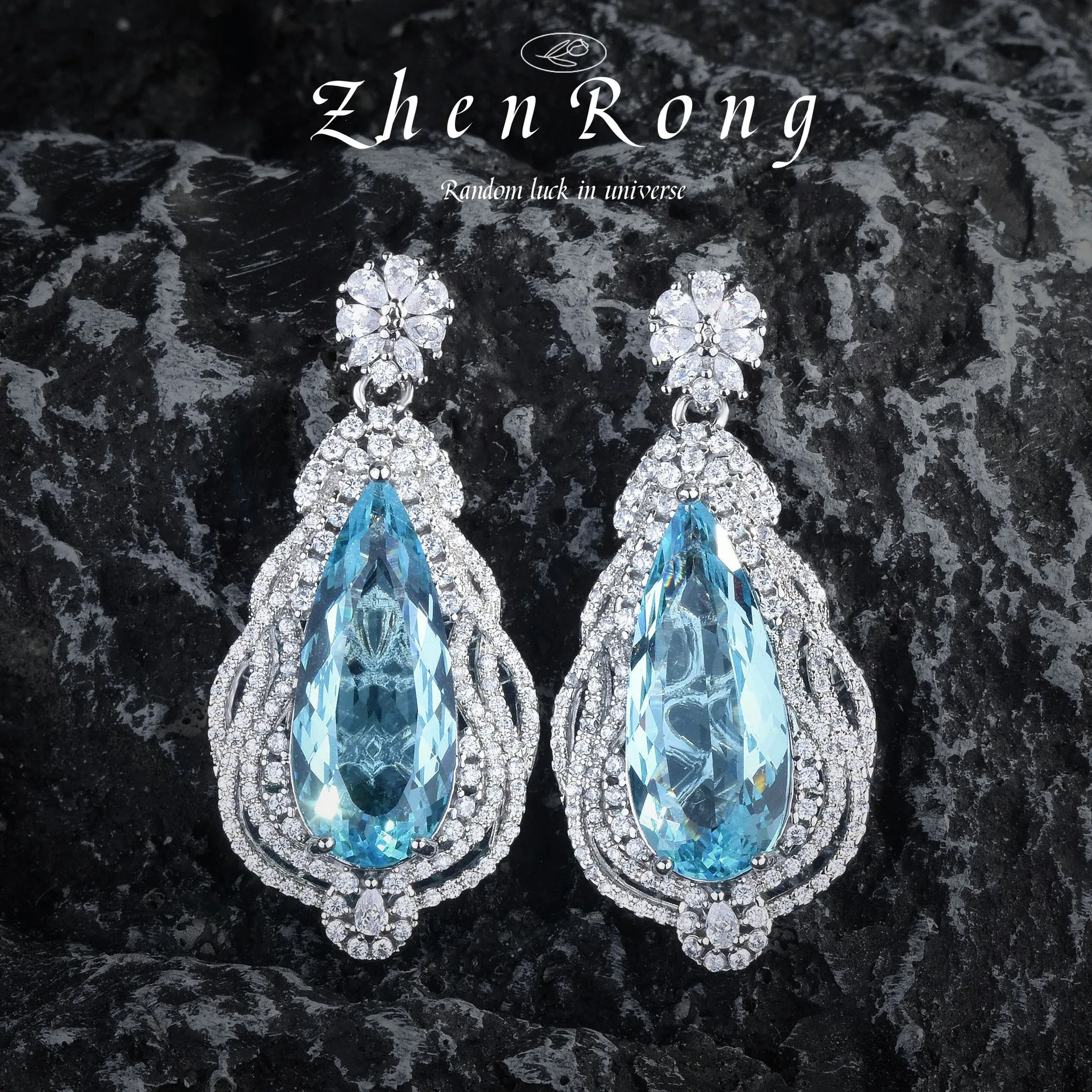 Foydjew Luxury Elegant Santa Maria Water Drop Aquamarine Sea Blue Pendant Necklaces Drop Earrings Rings Jewelry Sets For Women