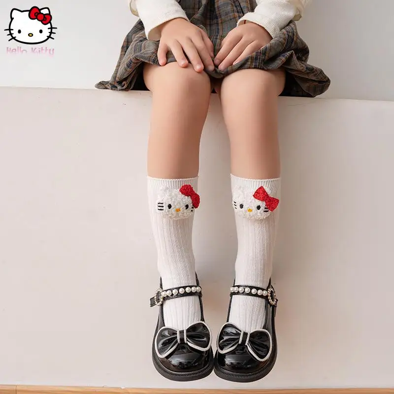 

Детские носки с героями мультфильмов «Hello Kitty», Sanrio Kuromi, новые носки средней длины в стиле аниме Kawaii для девочек, модные трехмерные кукольные носки