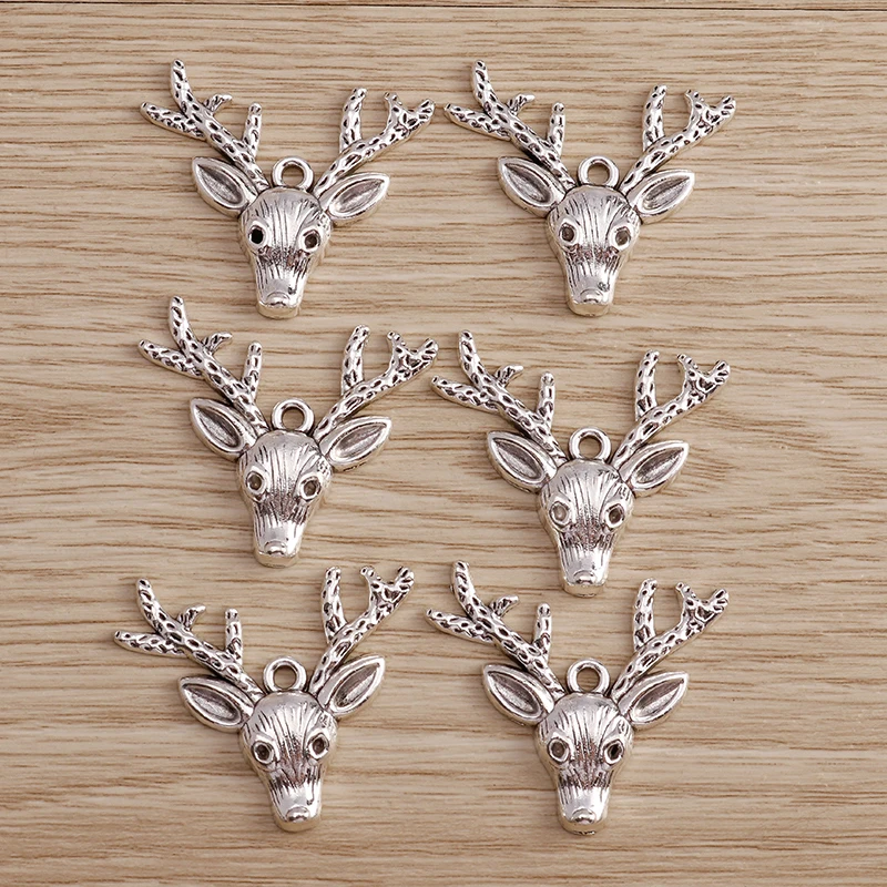 Tusember 8 Stück 31*36mm Legierungs-Rentierkopf-Anhänger für DIY-Ohrringe, Halsketten, Weihnachts-Hirsch-Anhänger, DIY-Schmuckherstellungszubehör – Detail 3