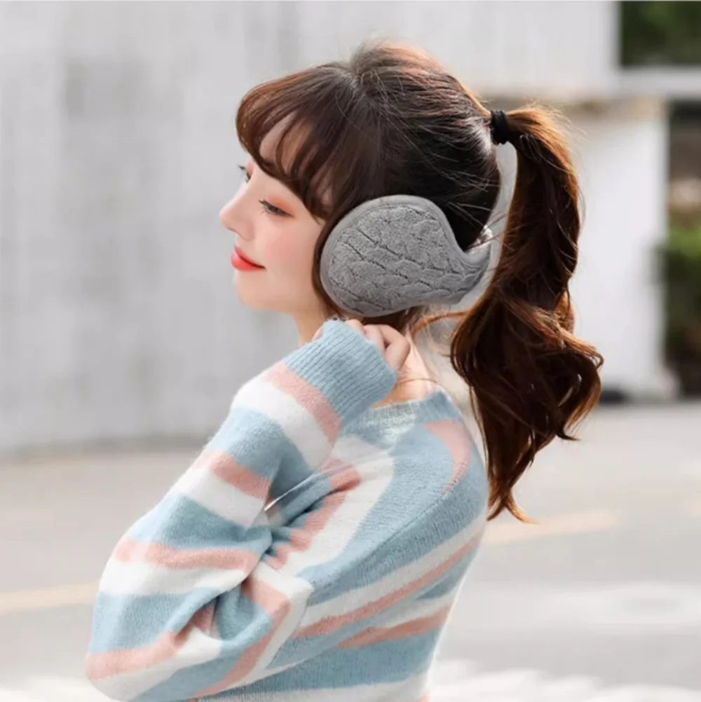 Winter Windproof Warm Ear Muffs Women Men Foldable Knitted Thicken Plush Fleece Earmuff Outdoor Cycling Warmer Soft Cute Earlaps