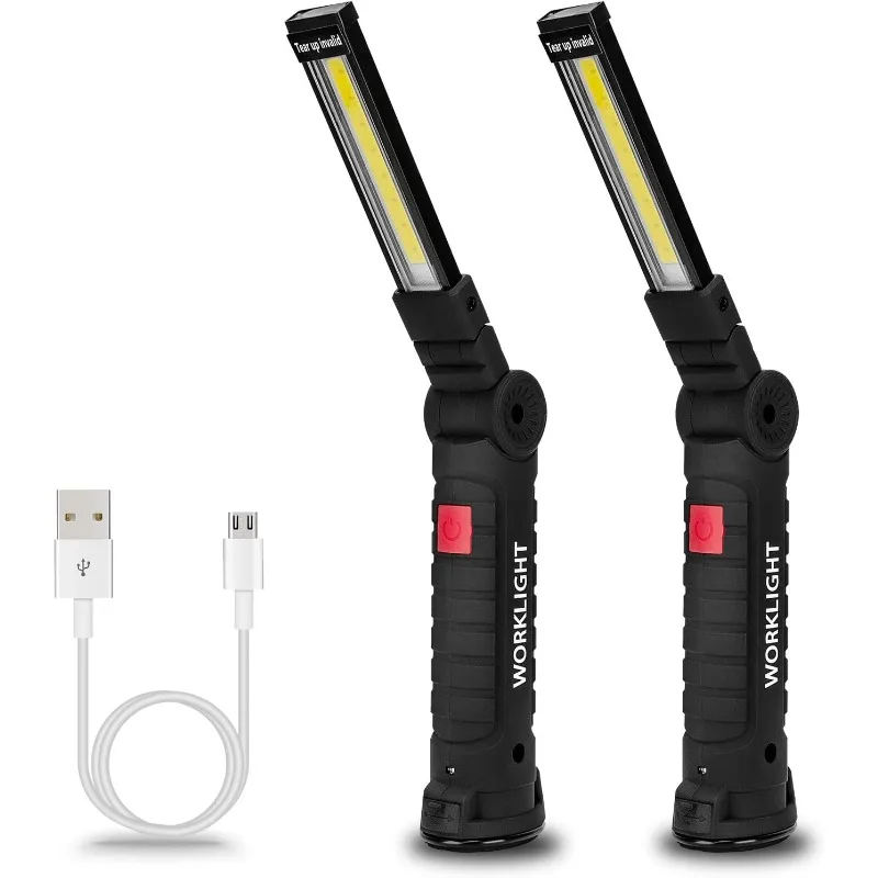 Regali per utensili da uomo Confezione da 2 luci da lavoro a LED ricaricabili con base magnetica, 360 °   Rotazione, illuminazione versatile per riparazioni, all'aperto