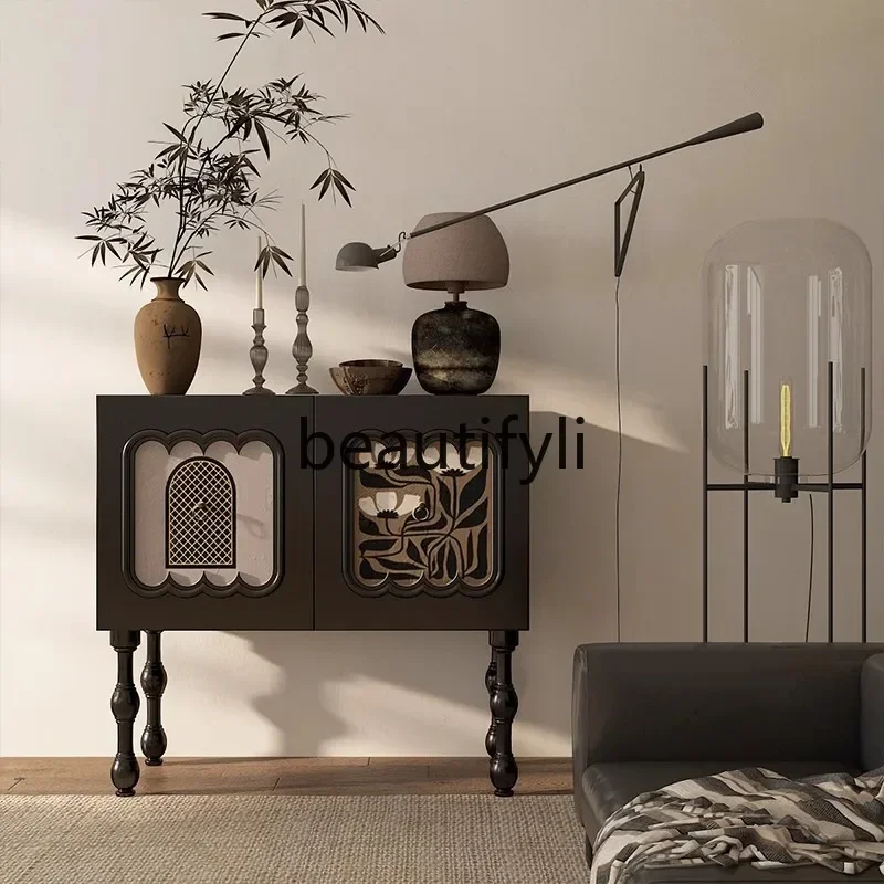 Locker Storage Household Living Room Wall Solid Wood Printing Pattern Storage Cabinet