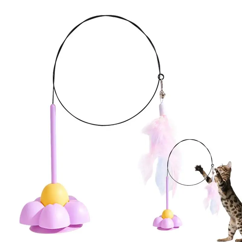 Suction Cup Feathered Cat Toy Fishing Pole Cat Toy Cat Teaser Spring String Toy For Cats Play And Exercise