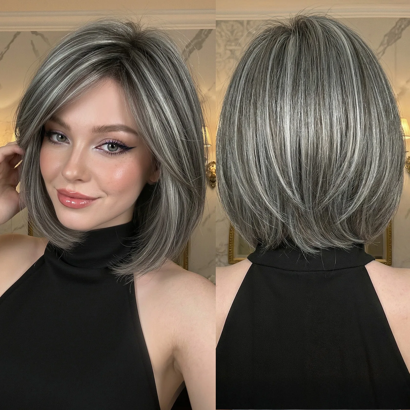 European American Style Women's Short Bob Full Wig Natural Realistic Simple Fashion Face Slimming Youthful Design
