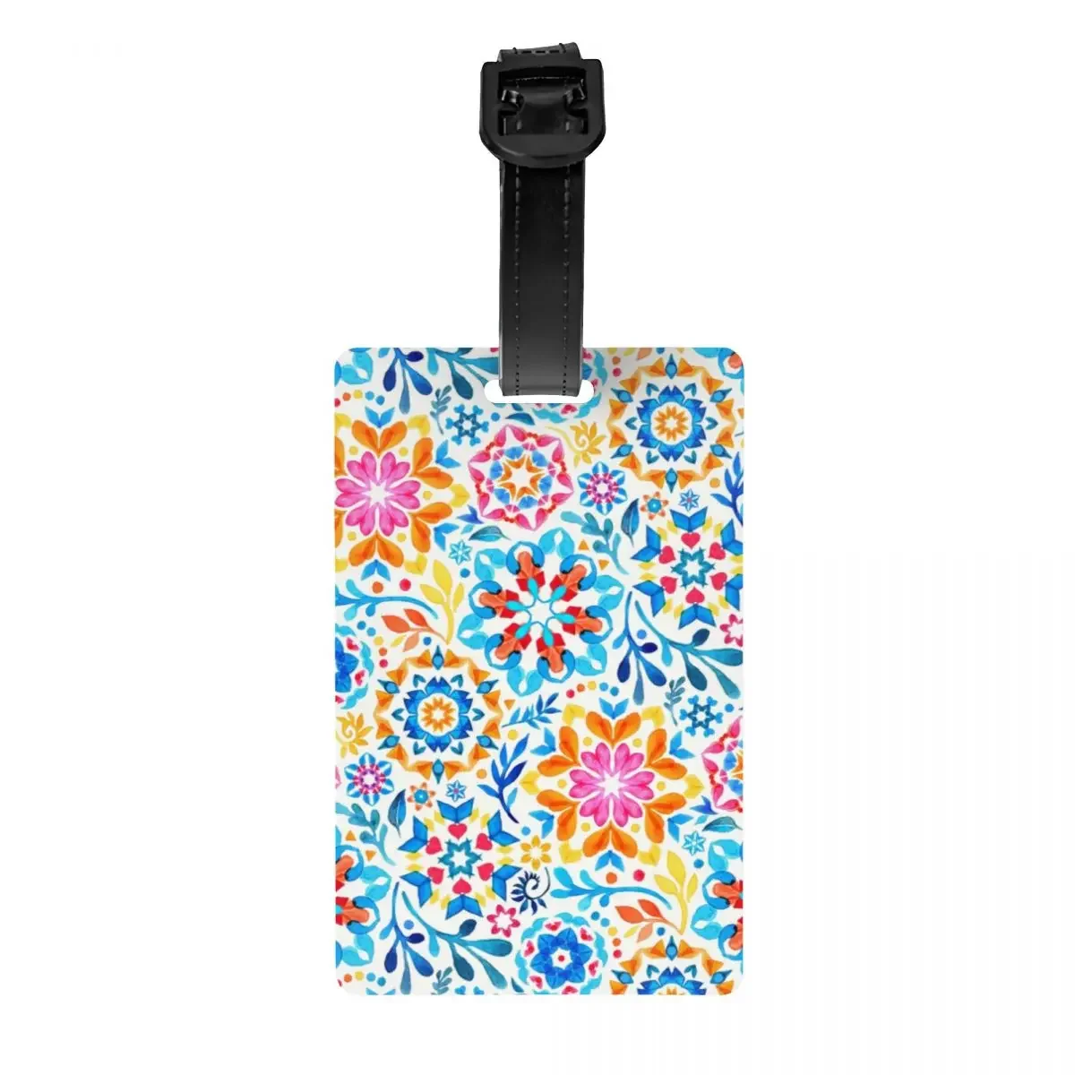 Watercolor Kaleidoscope Floral Luggage Tag Mandala Flower Travel Bag Suitcase Privacy Cover ID Label