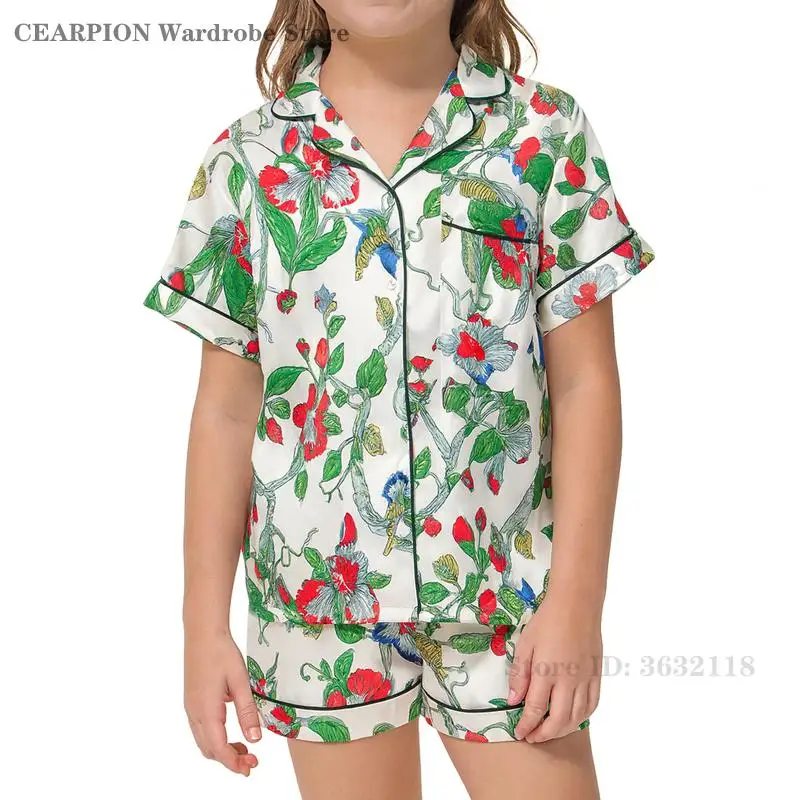 

Short Sleeve Pajamas Set Women Print Flower Loungewear Summer New Homewear Loose Pijama Mujer Luxury 2 Pieces Lingerie Sleepwear