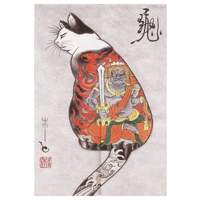 Japanese Ukiyo-e Tattoo Cat Noren Door Curtain Printed Doorway Curtain Kitchen Bedroom Entrance Decoration Hanging Half-Curtains