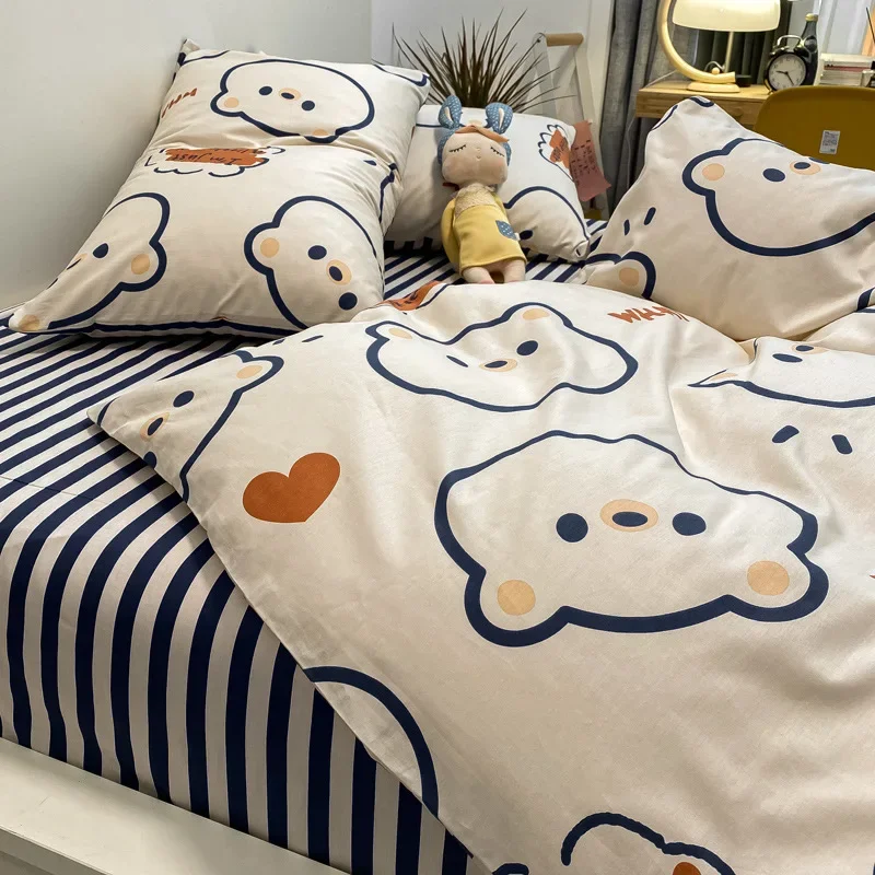 ins style new cotton 13372 printed four-piece set of pure cotton bedding sheets mattress type