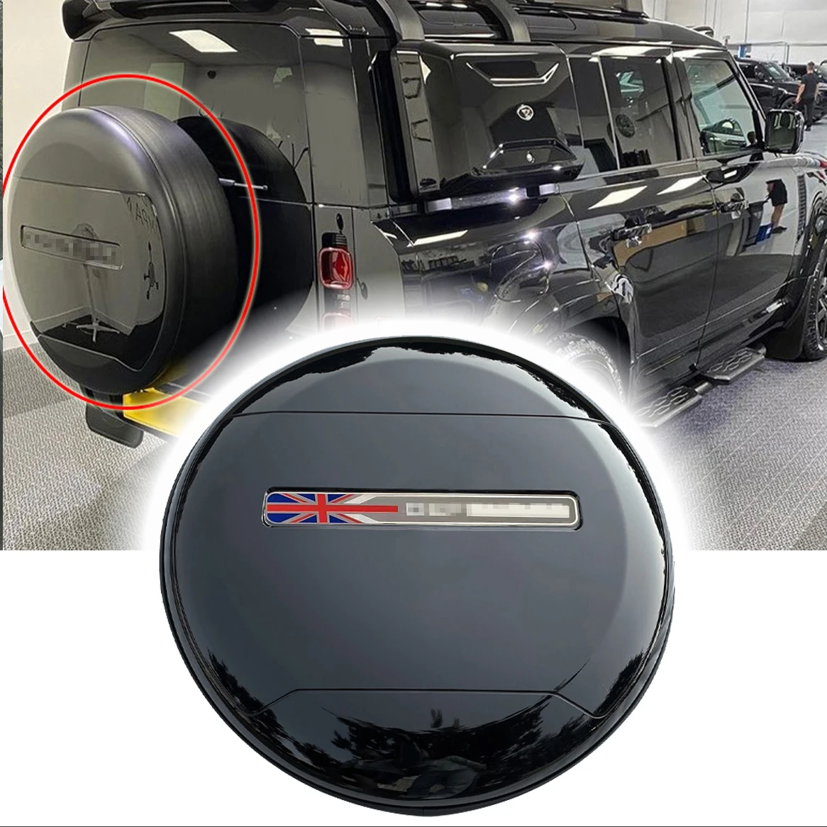 

Santorini Black ABS Spare Tire Cover fits for LR Defender 110 90 130 2020-2024 Spare Tyre Wheel Cover Protector Glossy Black