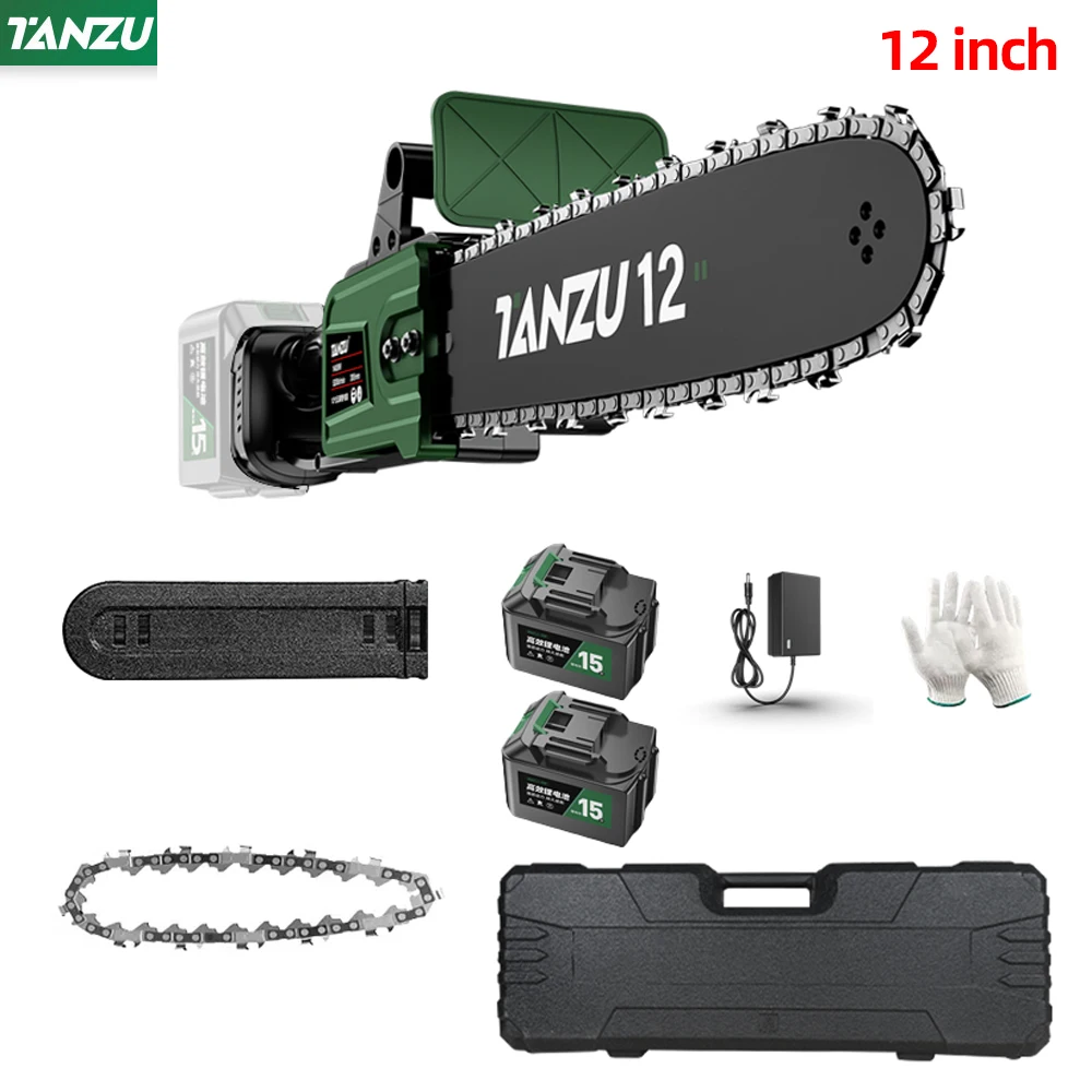 Brushless Motor Electric Chain Saw 12 Inch Garden Wood Cutting Chainsaw Cordless Pruning Power Tools With Lithium Battery Tanzu