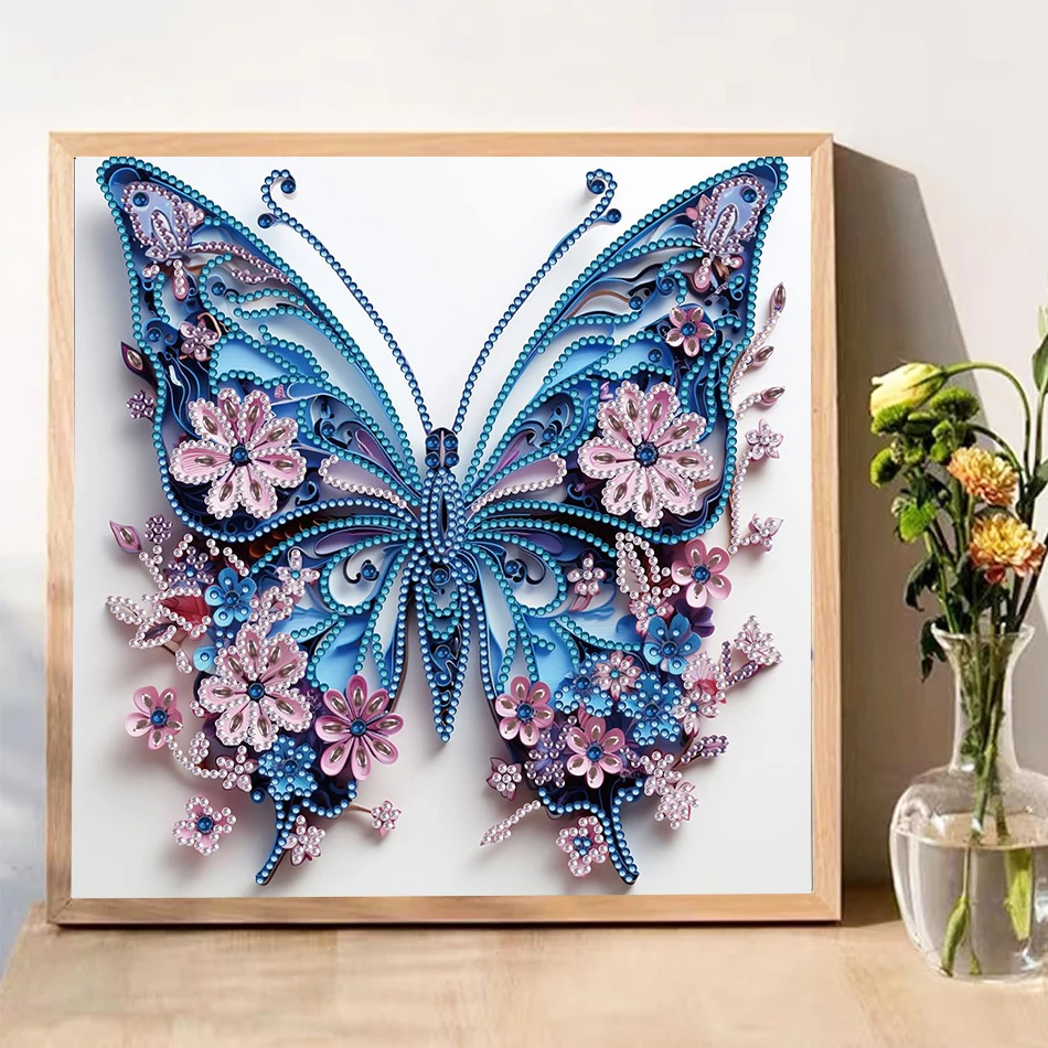 30 * 30CM DIY 5D Diamond Painted Butterfly Cross Embroidery Set with Partial Irregular Diamond Painting for Home Wall Decoration