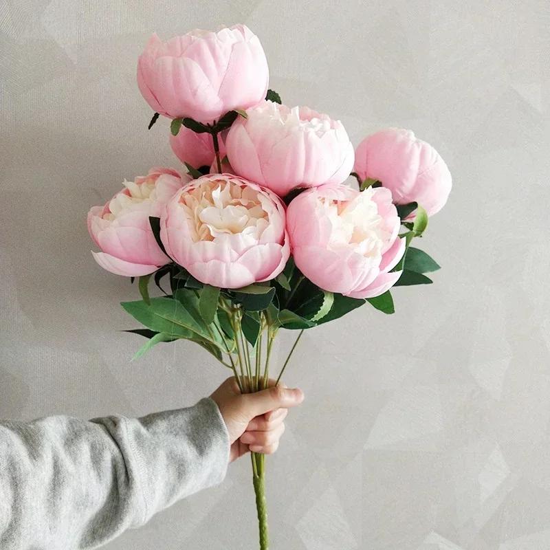 Simulation 10 Core-spun Peony Bouquets for Home Living Room Dining Table Wedding Decoration Fake Artificial Flowers High Quality