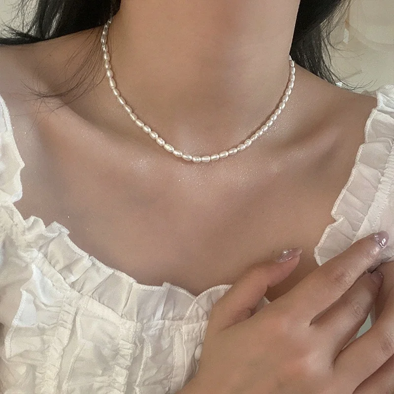 Minar Multiple French Natural Freshwater Pearl Necklace for Women Elegant Irregular Pearls Chokers Necklaces Wedding Jewelry
