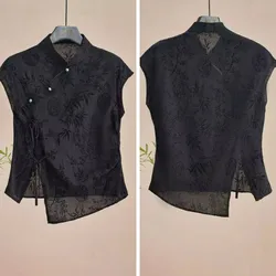 Chinese-style Jacquard Short-sleeved Shirt Summer Vintage Lightweight Cheongsam Blouse New Stylish And Elegant Women's T-Shirt