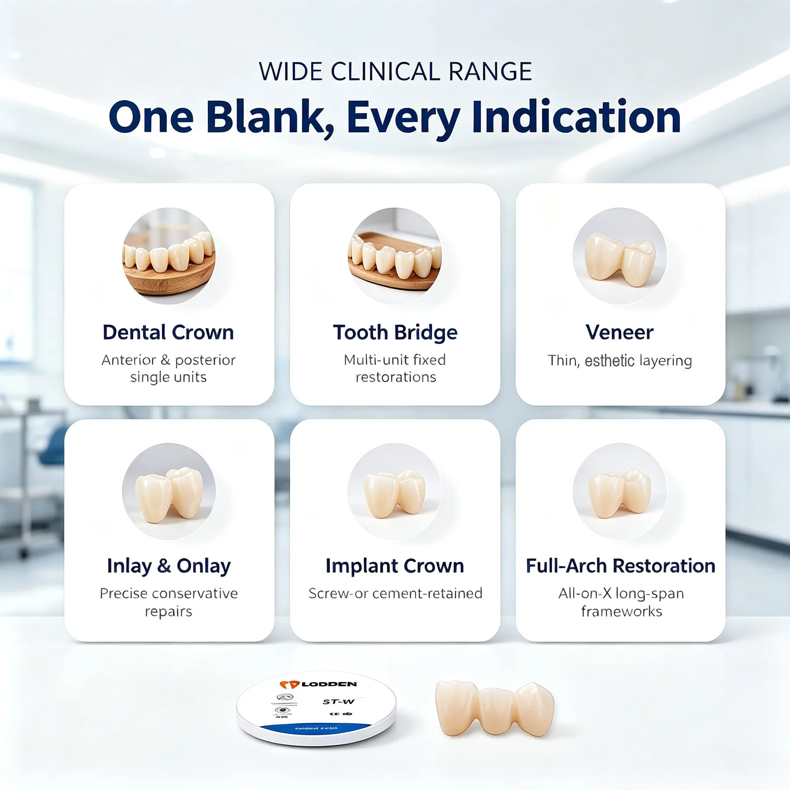 LODDEN ST-W Dental-Zirkonoxid-Block 98mm CAD/CAM-Frässcheibe Super Transluzentes Weißes Rohling für Kronen, Brücken und Vollbogen im Dentallabor – Detail 3