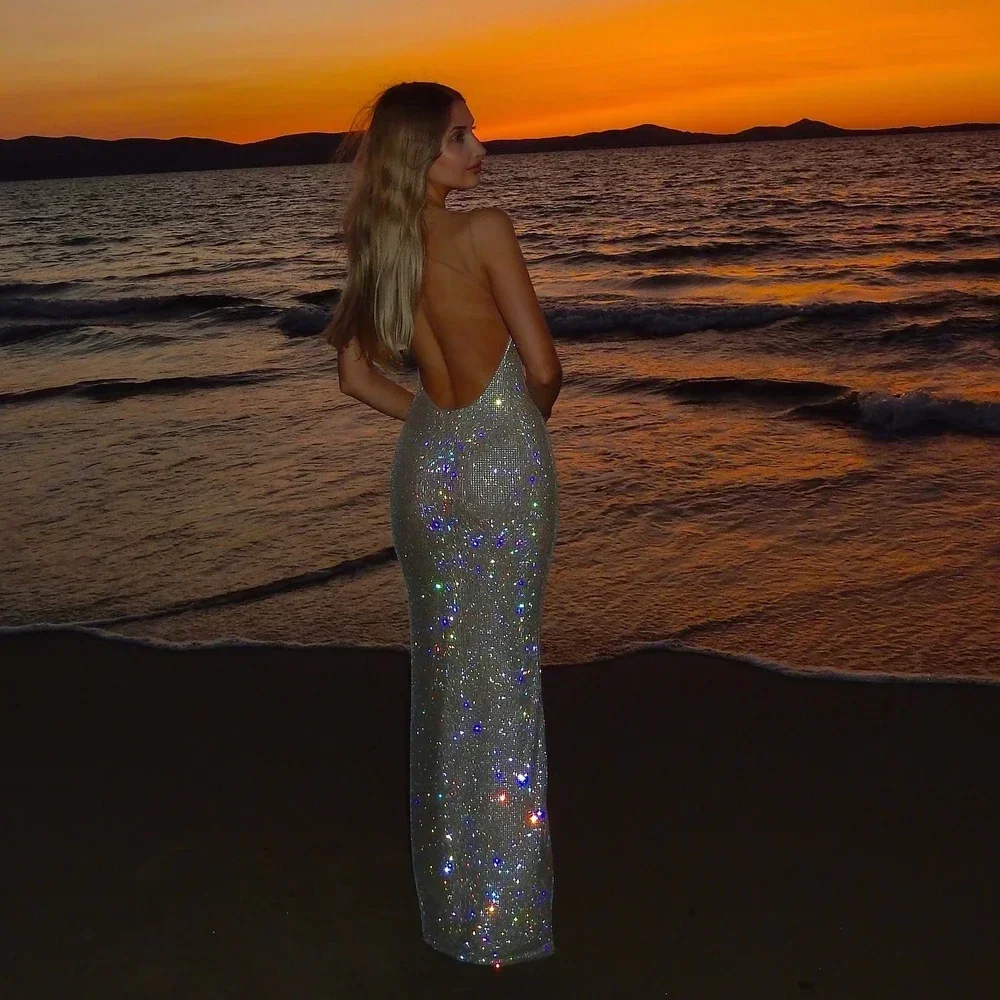

Sequins Sleeveless Sexy Maxi Dress for Women Luxury Long Formal Occasion Dress Shiny Backless Evening Gala Dresses