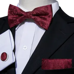 Adjustable Men's Bowtie Polyester Bow Tie Pocket Square Cufflinks Set Gold Pink Red Blue Purple Male Wedding Business Barry.Wang