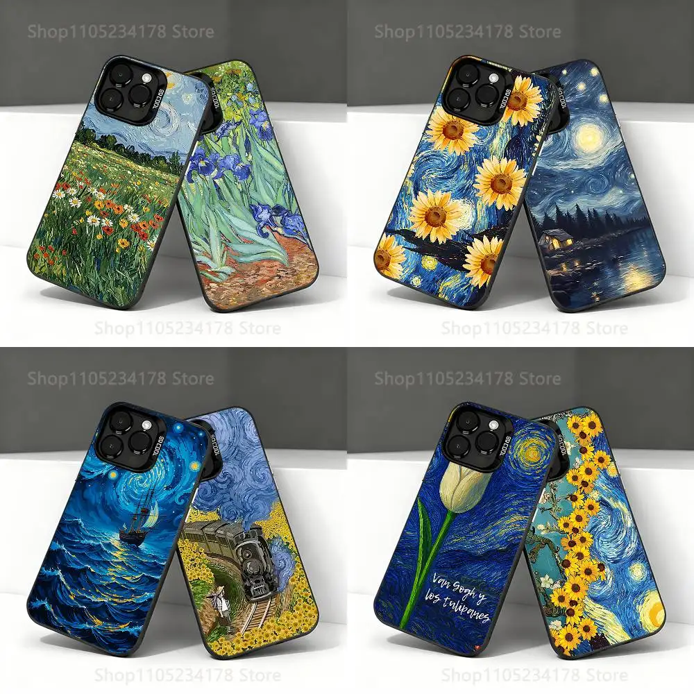 

V-Van gogh paintings flowers Phone Case For iPhone 17,16,15,14,13,12,11,Pro,Max,Plus,E,Air,Mini Black IMD Cover