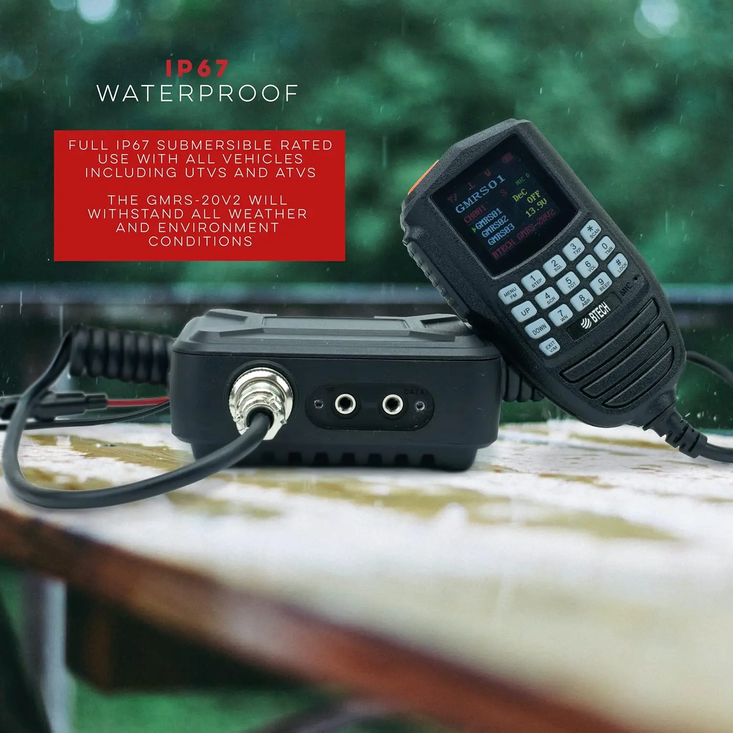 

GMRS-20V2 20W 200 Fully Customizable Channels Mobile GMRS Two-Way Radio. IP67 Submersible Waterproof, Repeater Compatible