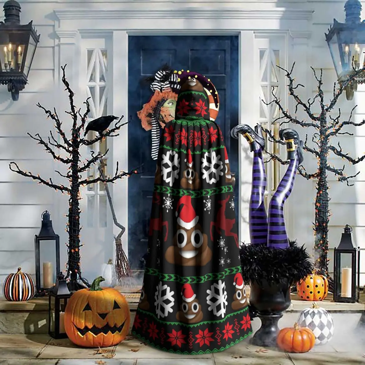 Funny Poop Christmas Gifts Ugly Funny Christmas Sweaters Style Long Hooded Cloak Witch Medieval Costume Cosplay HalloweenCoat