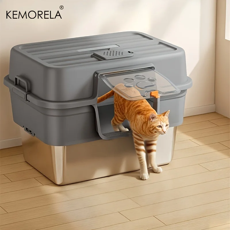 XL Enclosed Cat Litter Box with Stainless Steel Base Anti-Splash &Odor Control Privacy House for Large Cats Easy Clean Removable