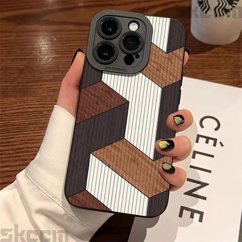 Luxury Vintage Wood Grain Pattern Phone Case For iPhone 15 16 14 11 Pro Max 12 13 Mini XS XR X 14 16 Plus Shockproof Back Cover