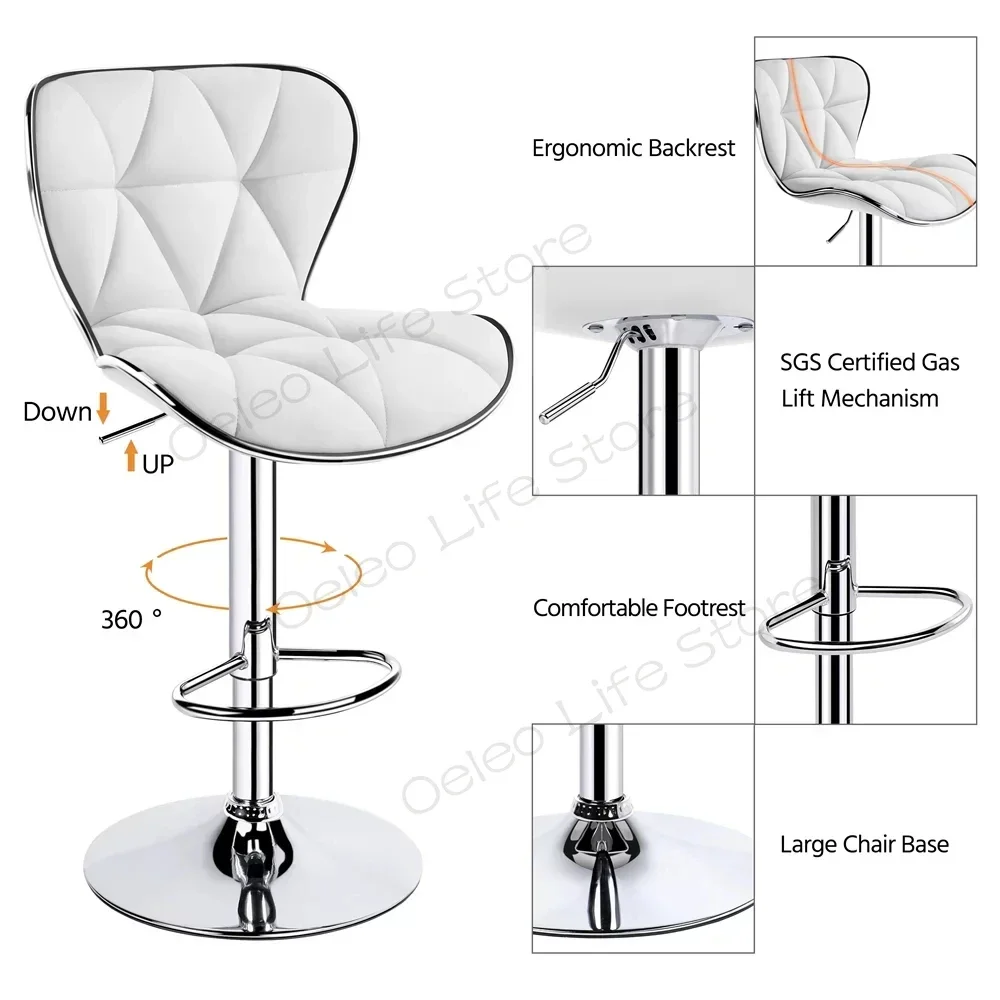 Modern Simple Ergonomic Curve Diamond Line Modeling Leather Soft Cover Seat Lift Rotating Bar Stool