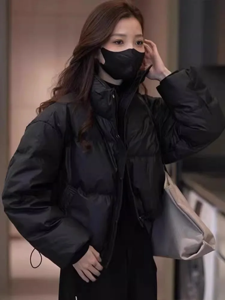 Casaco Feminino de Algodão com Gola Alta, Design Slimming, Estilo Coreano, Casaco de Inverno