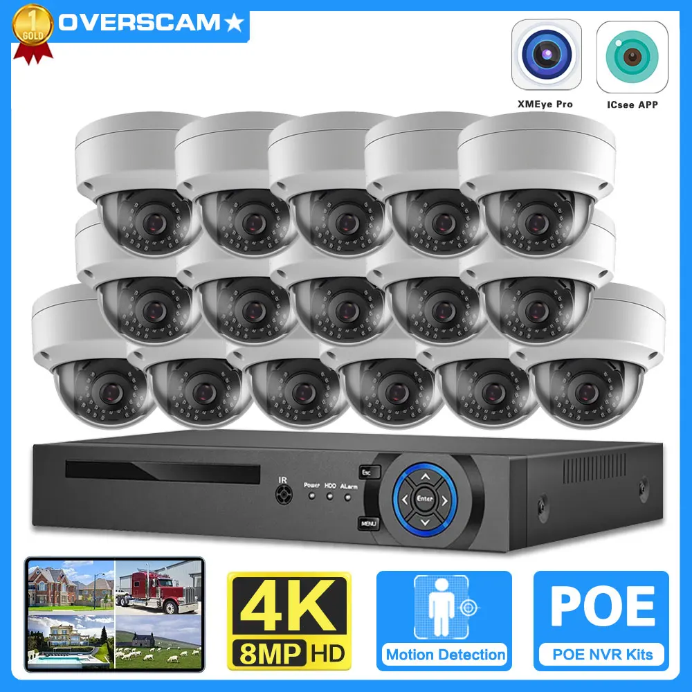 

4K 16 Channel CCTV Video Surveillance Kit 8MP 8CH POE NVR Kit Outdoor Waterproof POE IP Dome Security Camera System Set 16CH P2P