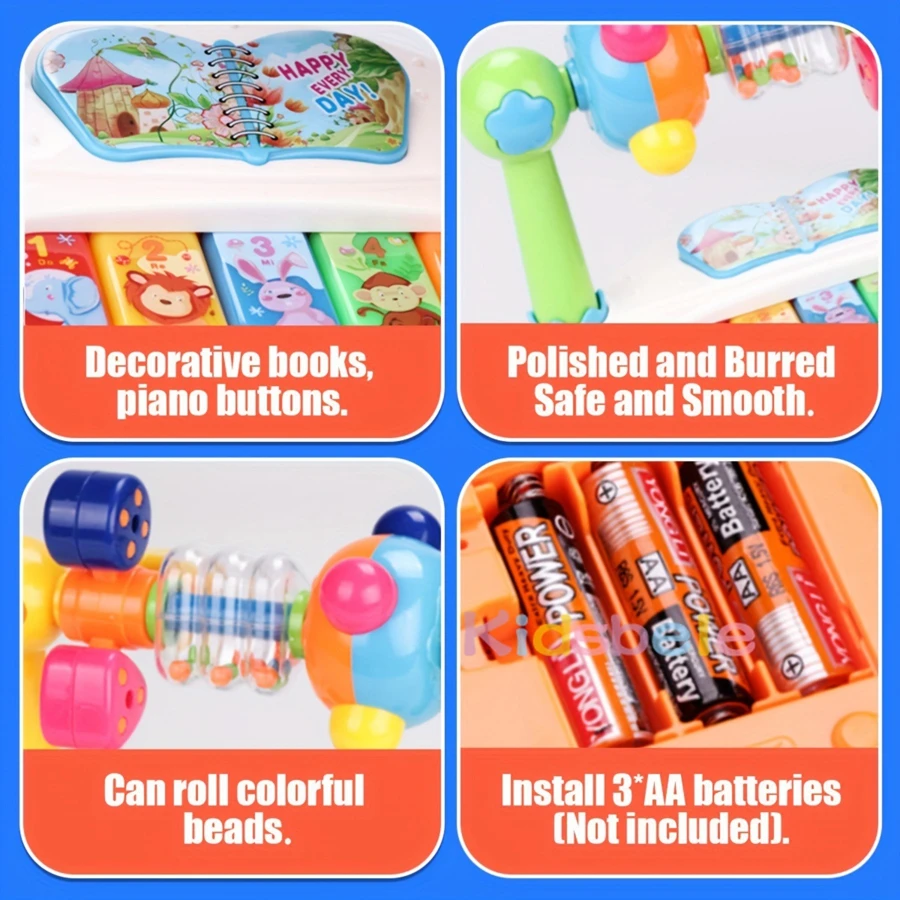 Zabawka muzyczna Montessori dla niemowląt w wieku 6–12 miesięcy, klawiatura fortepianowa z dźwiękiem i światłem, zabawka wspomagająca rozwój sensoryczny