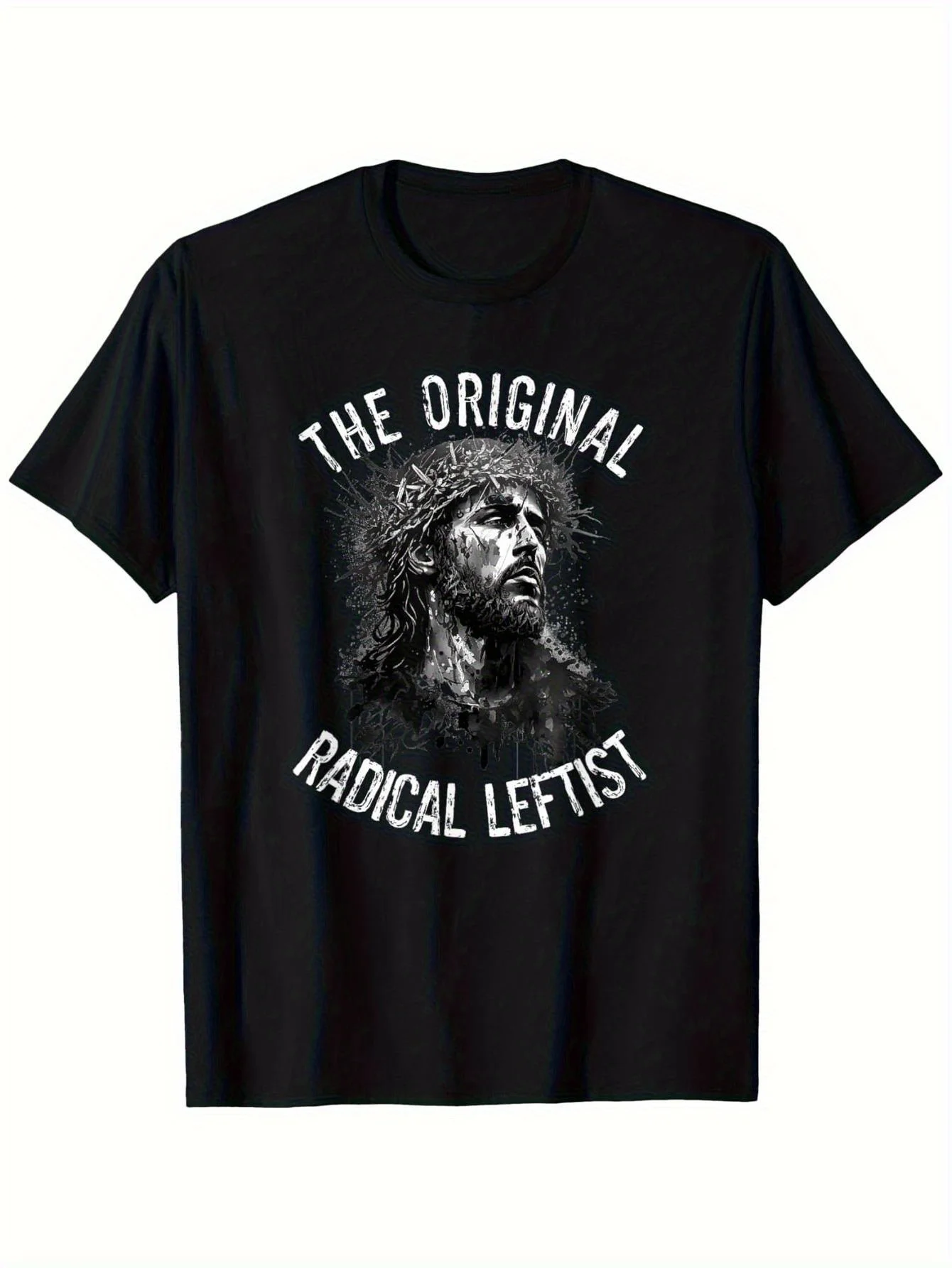 Jesus The Original Radical Leftist Progressive Christian Graphic T-Shirt - Bold Statement Tee with Crown of Thorns Design - Soft Breathable 100% Cotton Shirt for Church