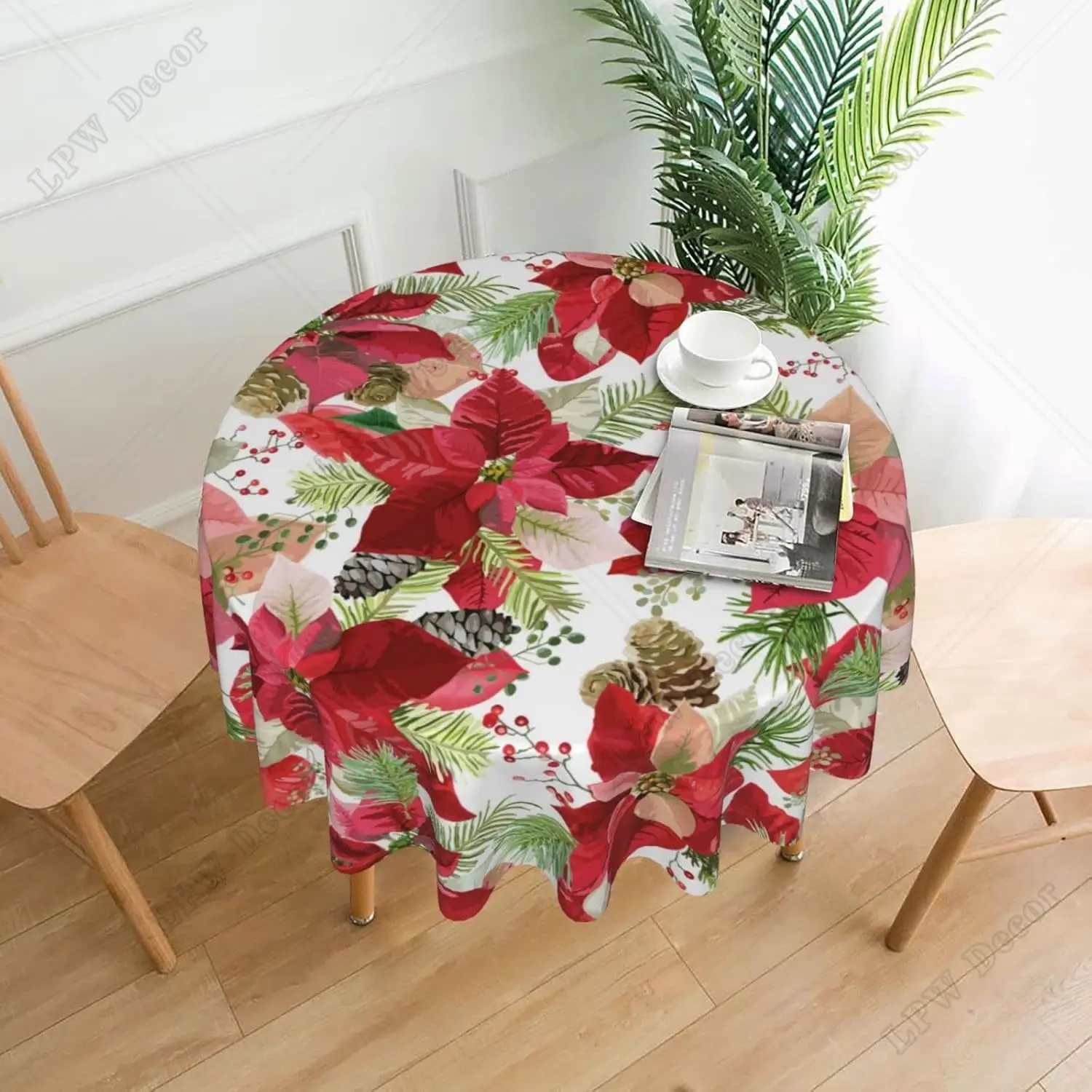 Christmas Tablecloth Round Xmas Tablecloth Washable Table Cover with Winter Snowflake Pattern Table Cloth Kitchen Dining Room