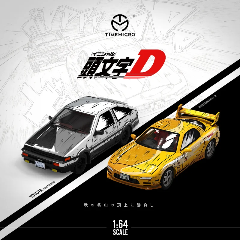 TIME MICRO 1:64 AE86 & RX-7 إصدار كرتوني نموذج سيارة معدني لجمع الهدايا