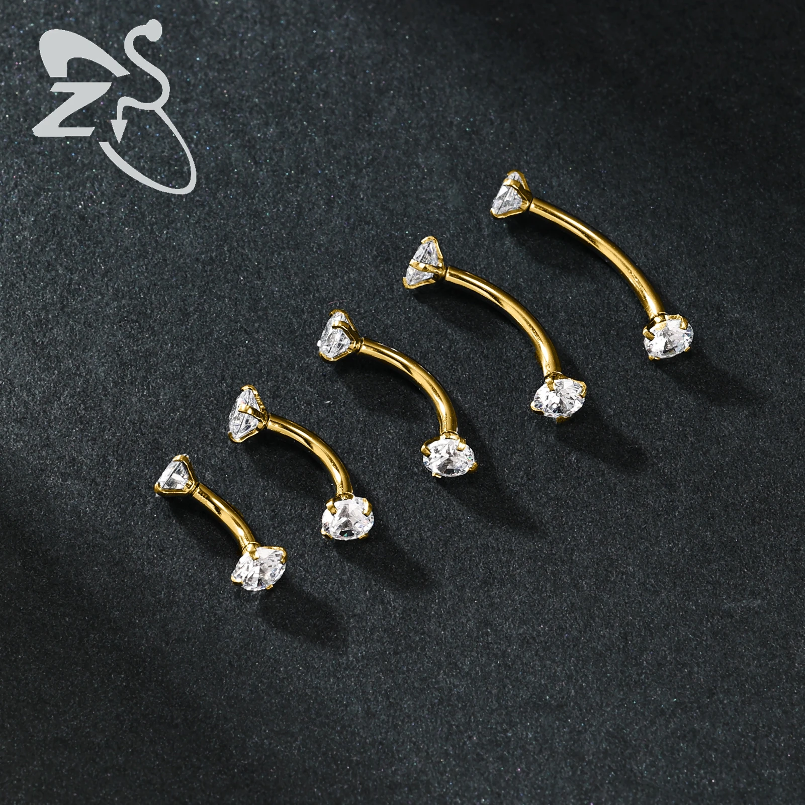ZS 3-4pcs/Lot 14G Opal Curved Barbell Eyebrow Rings Internal Thread Eyebrow Stud Rook Daith Piercing Gold Color Lip Piercings